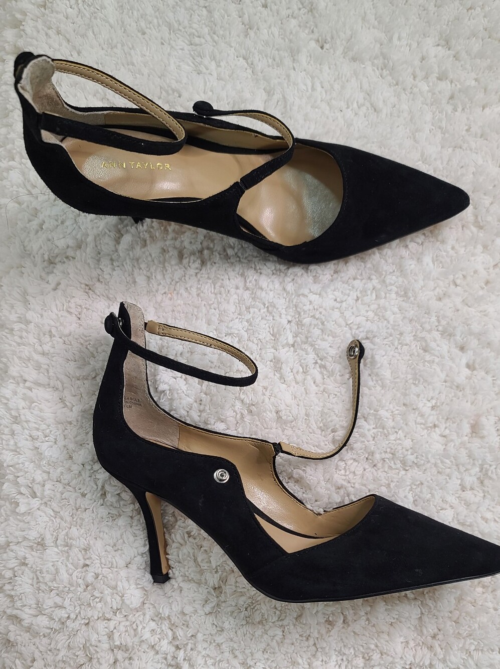 Ann Taylor Black Suede Pointed Mary-Jane Ankle-Strap Heels - Picture 4 of 7